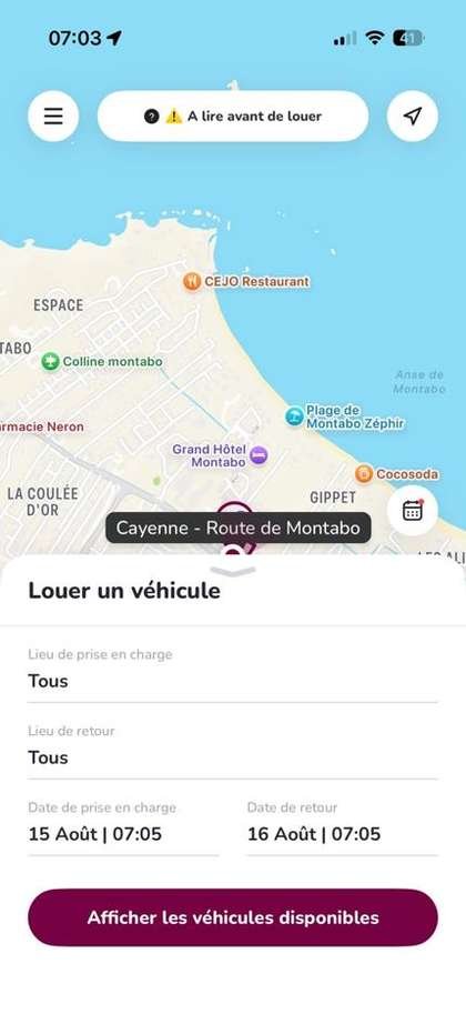 Écran de choix des dates dans l'application Ecodrivy