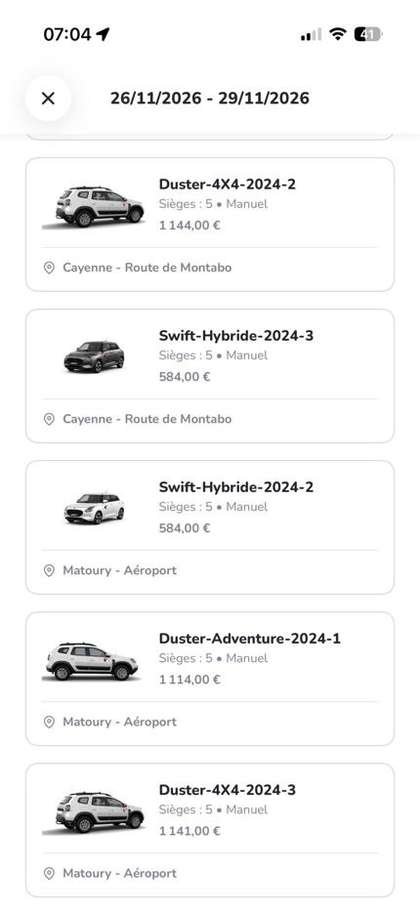 Liste des véhicules disponibles dans l'application Ecodrivy