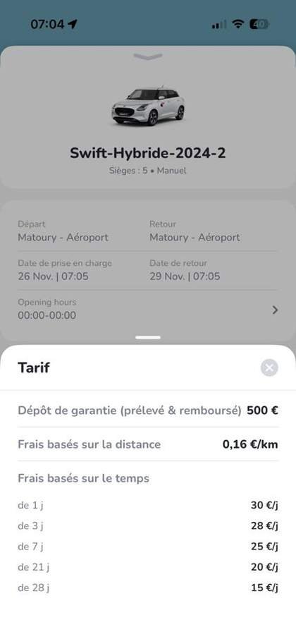 Écran de location en cours dans l'application Ecodrivy